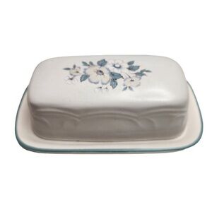 Vintage Country Ware Ashberry Butter Dish Stoneware Country Blue Floral